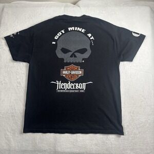 VTG 2003 Harley Davidson Henderson Skull Black SS Graphic Shirt Men's XL